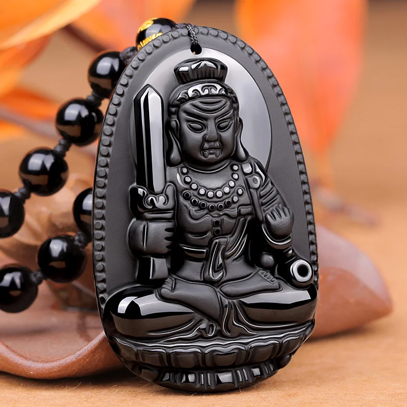 A rooster natural Obsidian does not move Bodhisattva natal Buddha Pendant Necklace Fudo patron of men and women | Украшения и