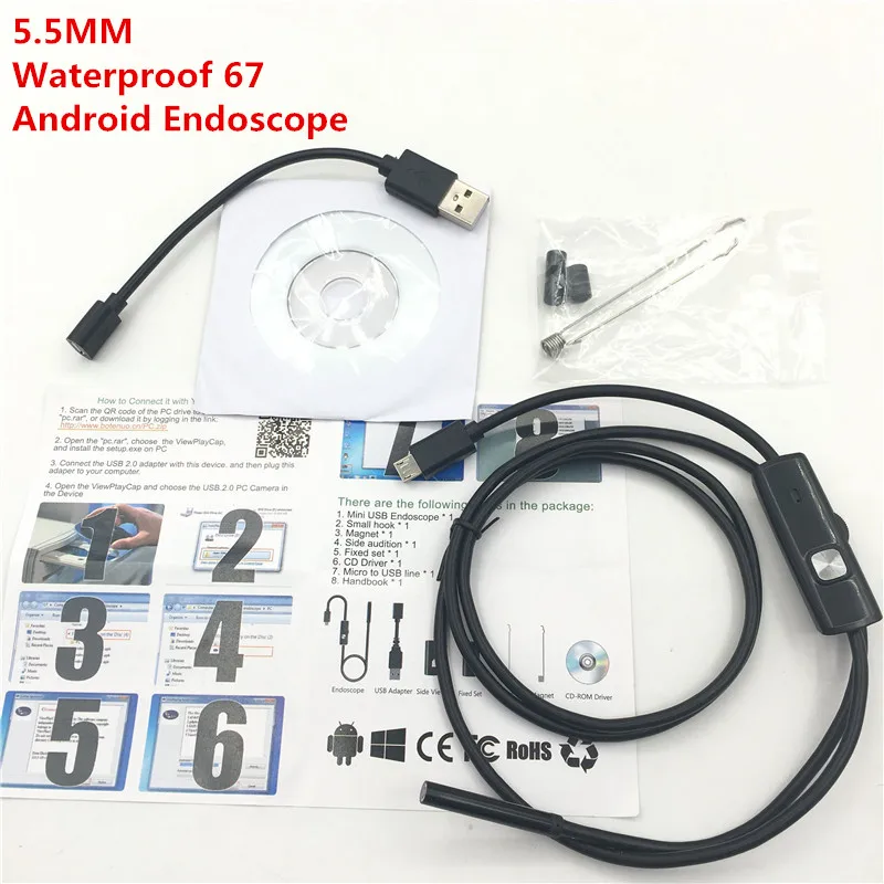 5.5mm Endoscope Водонепроницаемый светодиодный мини-камера USB эндоскоп провод змеиная трубка инспекционный бороскоп для Android смартфон ПК камера - Цвет: 5.5mm Endoscope