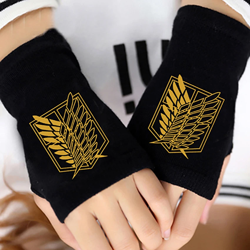 

Fashion Anime Attack on Titan Gloves Winter Warm Cotton Knitting Wrist Fingerless Mitten Lover Cartoon Cosplay Men Women Hip-Hop