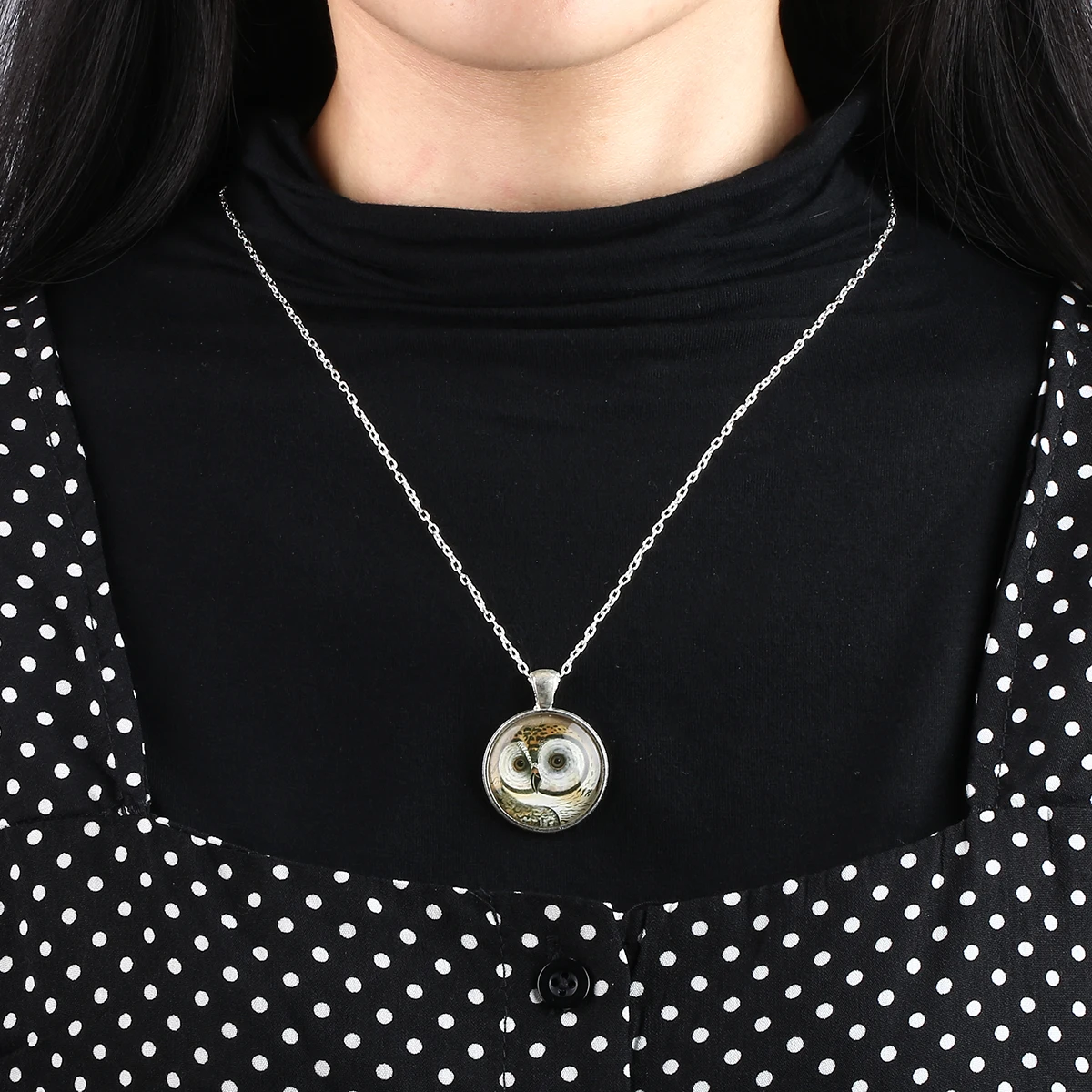 Панковские этнические большие глаза милая птица сова кулон кабошон ожерелье с