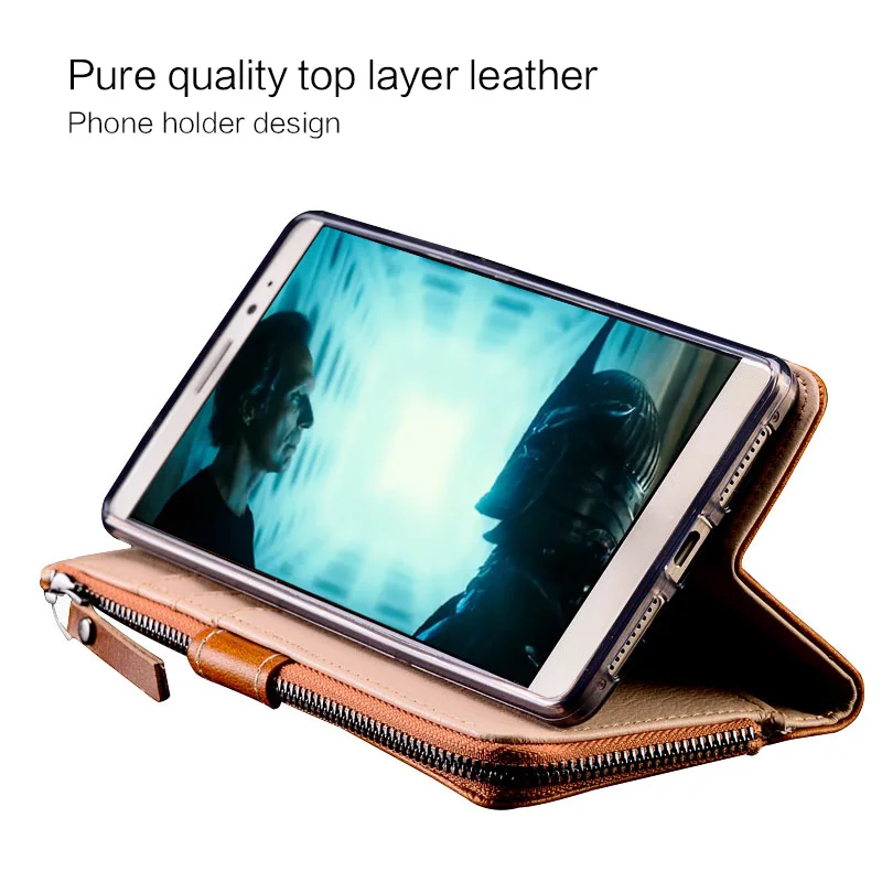 

Multi-functional Zipper Genuine Leather Cases For Xiaomi MI 8 9 6 Wallet Stand Holder Silicone Protect Phone Bag Cover