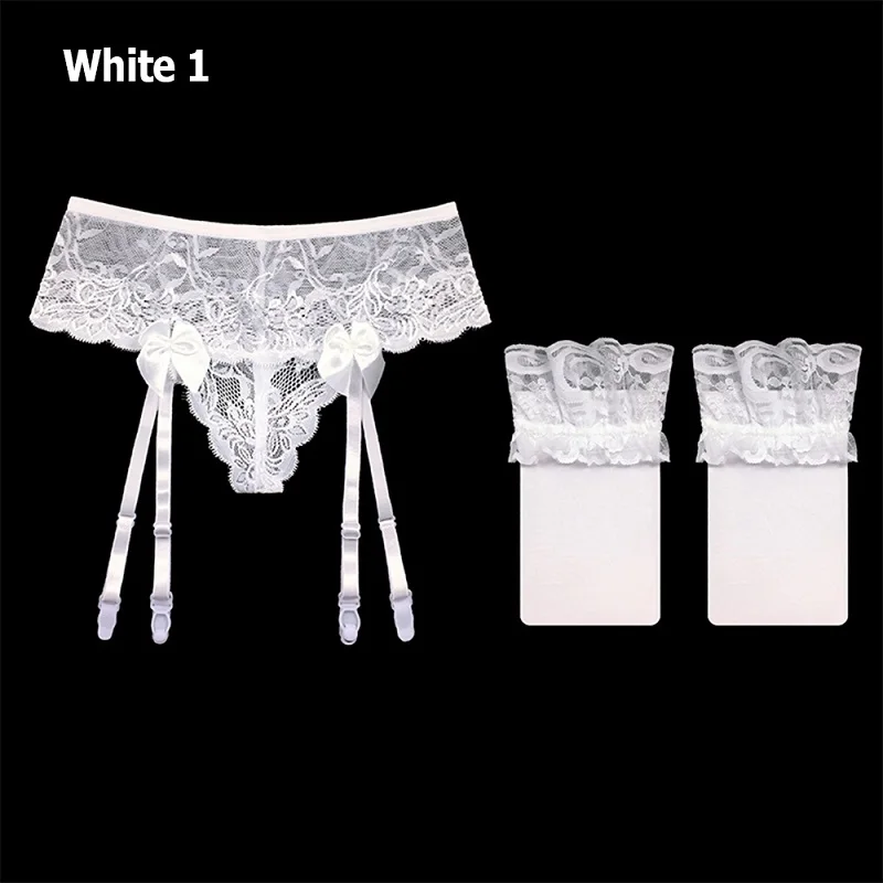 white 1 Сексуальное прозрачное эротическое женское белье с бантом, кружевной пояс для чулок трусики-танга, Сексуальное белье аксессуары - Цвет: white 1