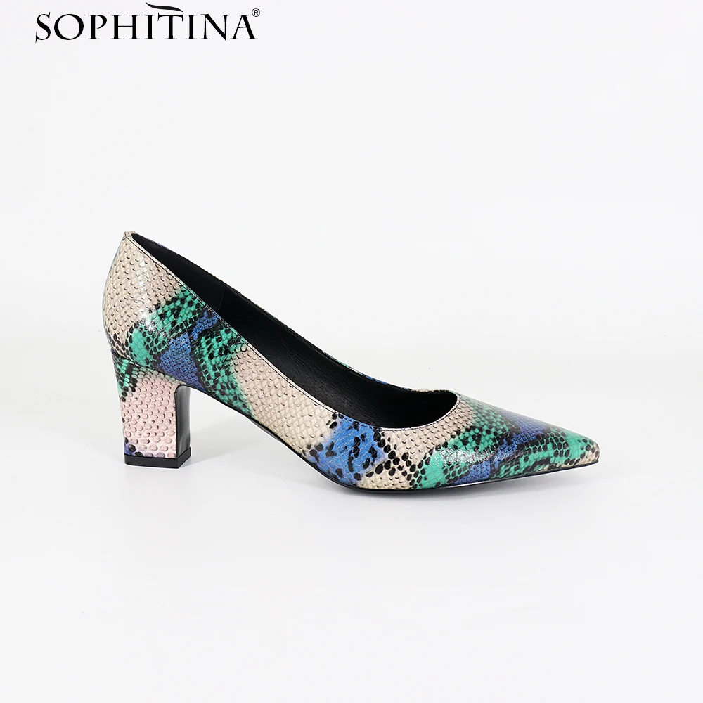 SOPHITINA/туфли-лодочки больших размеров 36-44 повседневные туфли из натуральной кожи на квадратном каблуке с острым носком без застежки модные женские туфли-лодочки с тотемом MC01