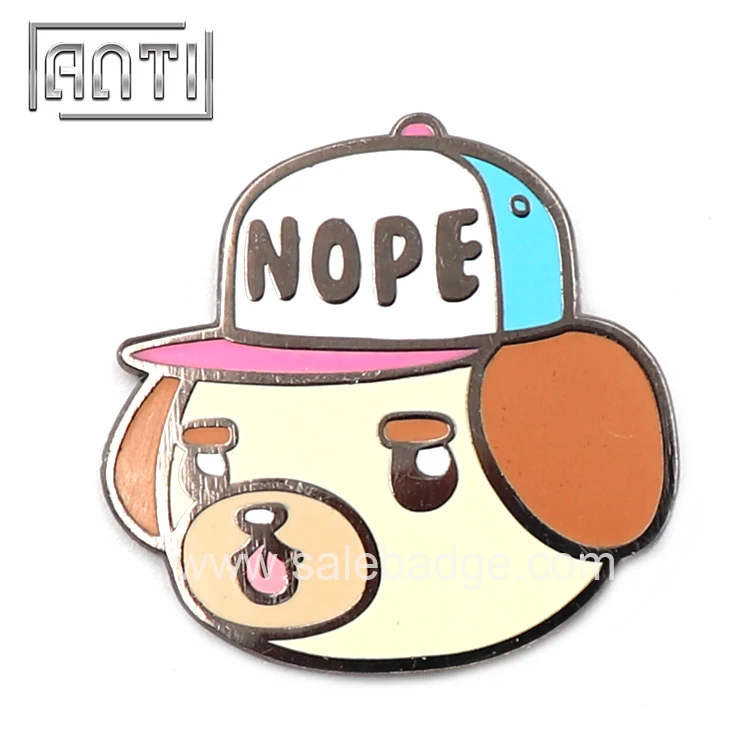 

Custom lapel pin creative cut lovely dog with cap lapel pin high quality hard enamel Badge no MOQ