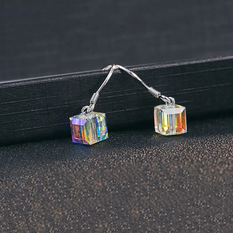 Женские серьги FNJ из серебра 925 пробы с квадратными камнями серебряные подвески