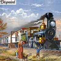 dispaint full squareround drill 5d diy diamond painting train scenery embroidery cross stitch 3d home decor a12867