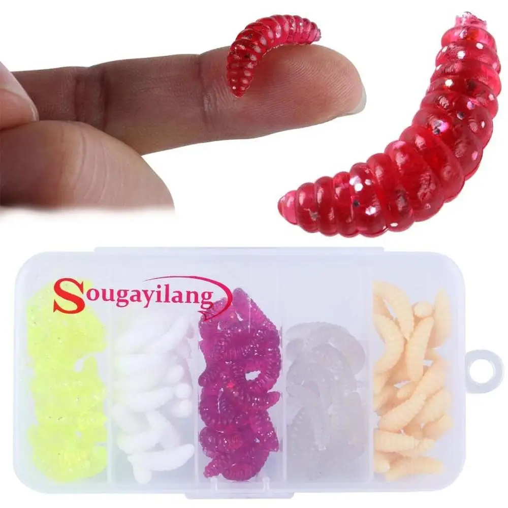 Sougayilang 100 шт./кор. Maggot Grub Мягкая приманка 2 5 см 0 3 г черви с запахом блестящая