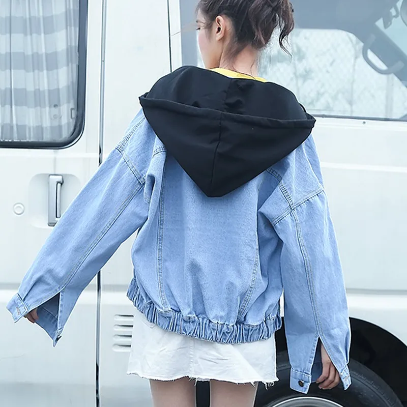 Демисезонный новые женские джинсовые куртки съемный капюшоном джинсовый Chaquetas