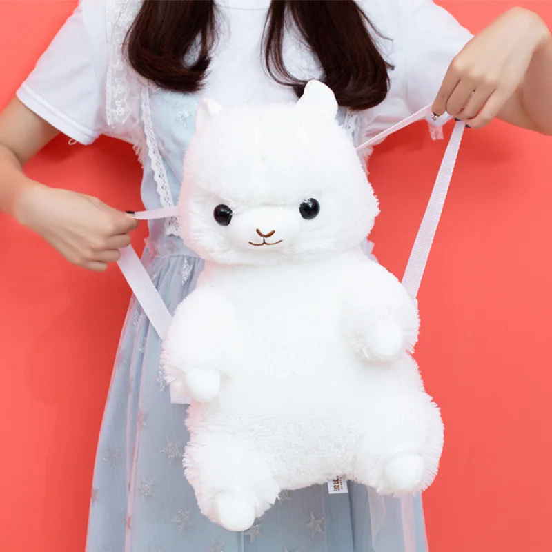 Белый 40 см аниме Радуга Альпака Kawaii плюшевый рюкзак маленькая девочка школьная сумка Красочные куклы ламы детские игрушки Детский подарок на день рождения - Цвет: Белый
