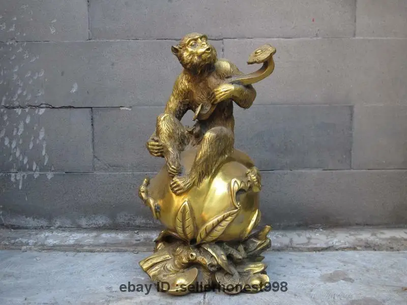 Китайский традиционный Фен шуй медная Ruyi Yuanbao обезьяна ездить персик Статуэтка