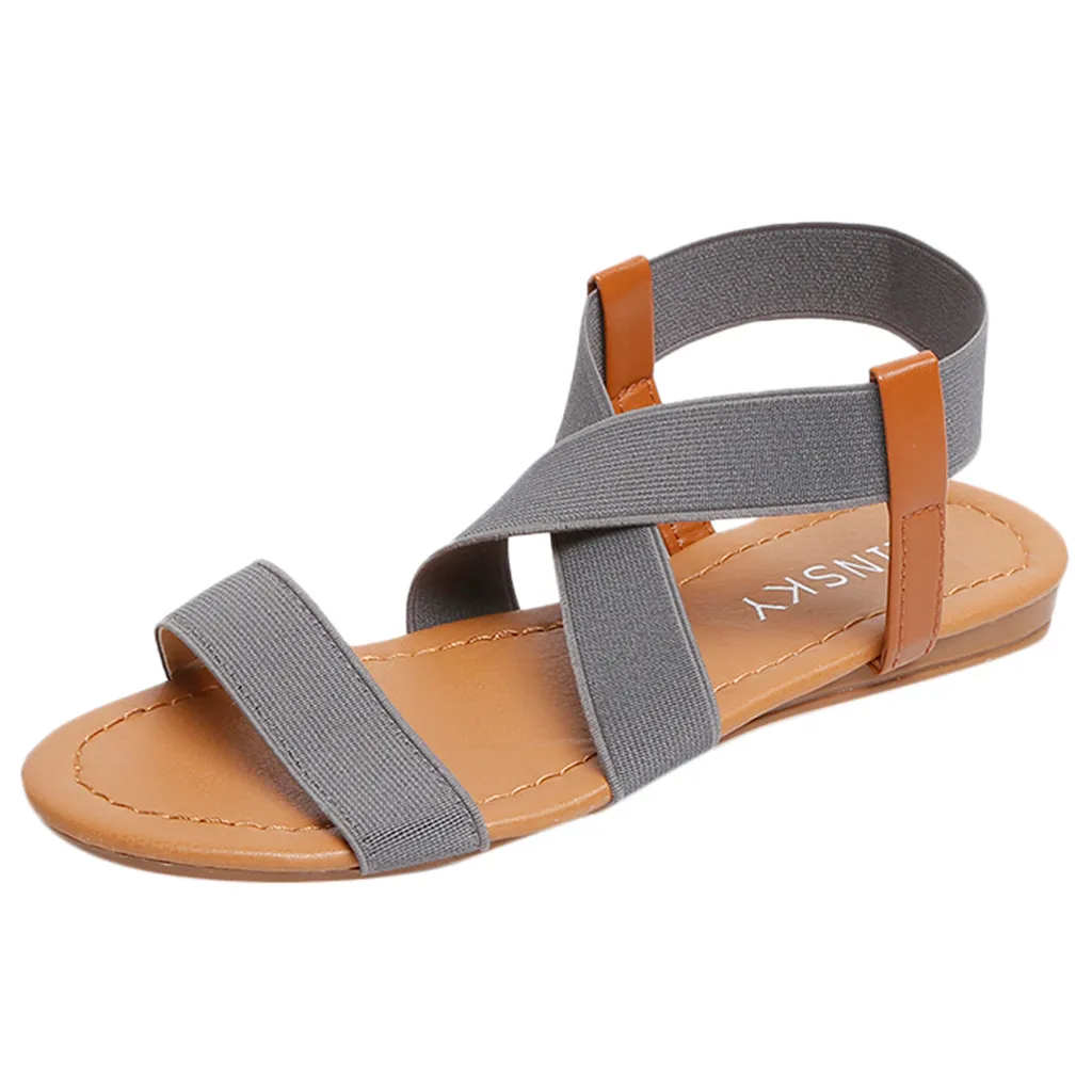 Zapatos de mujer; женские босоножки; модные повседневные сандалии на плоской подошве; однотонные Летние удобные сандалии; обувь на плоской подошве - Цвет: Серый