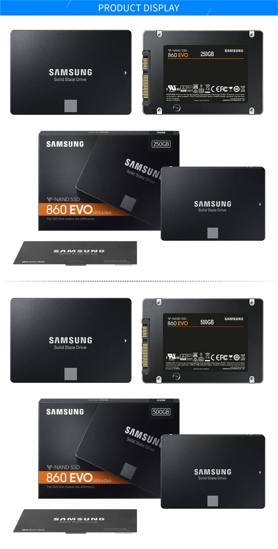SAMSUNG 860 EVO 250GB 500GB 1 ТБ Внутренний твердотельный диск 2," SATA3 SSD ноутбук SSD Настольный ПК TLC disco duro ноутбук