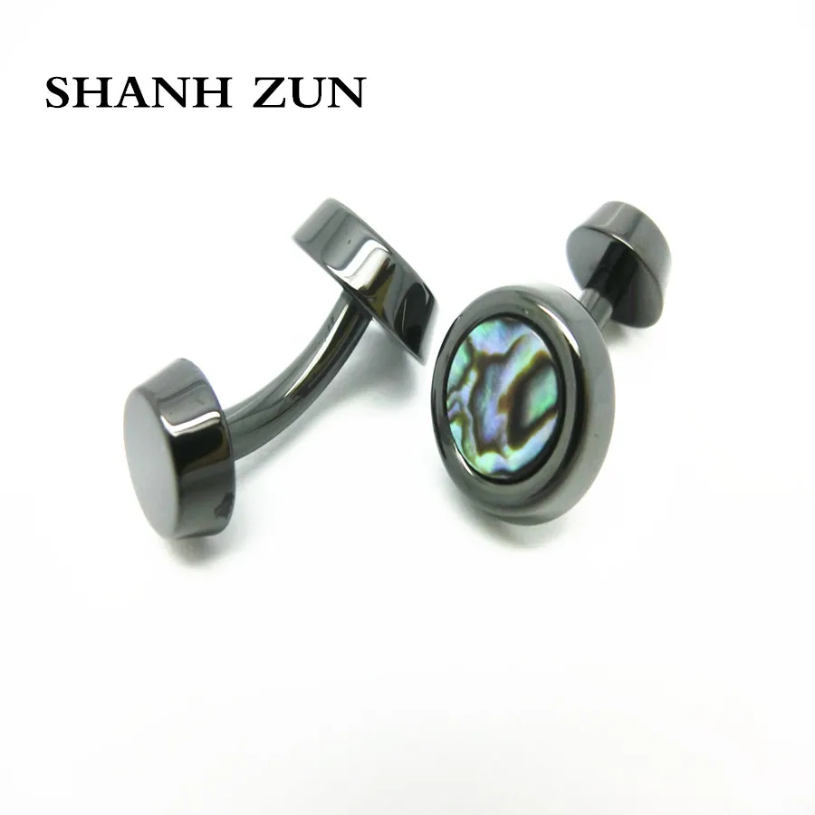 Классические черные керамические круглые запонки SHANH ZUN с перламутровой ракушкой