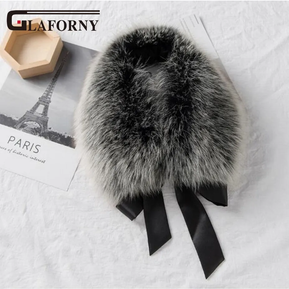Glaforny 2018 корейские женские меховые ошейники с лентой из натурального меха енота