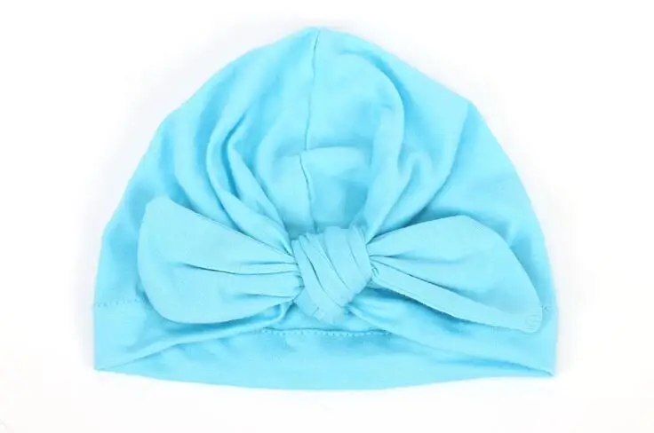 Blue Дизайн, мягкие хлопковые Симпатичные детские шляпы с бантом, карамельные цвета, детские шапки, тюрбан для новорожденных мальчиков и девочек, шапочки-бини для малышей, шапки - Цвет: Blue