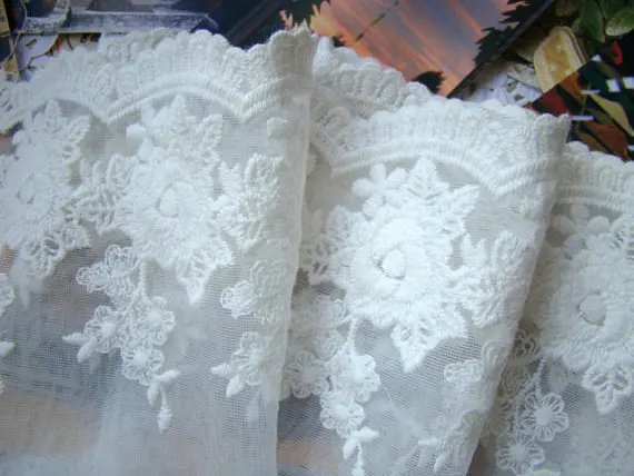 

10 Yards Off White Cotton Embroidery Lace Trim Lace With Flowers, LT079EM