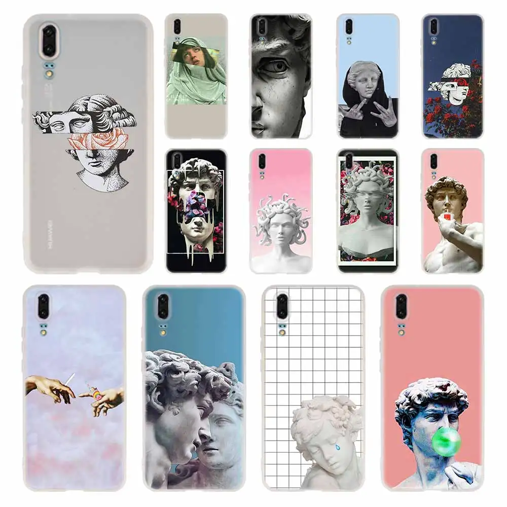 

Art David Statue flower Silicone Coque Soft Case For Huawei P50 P40 P10 P20 P30 Lite Pro P Smart Z 2020 2019 Cover