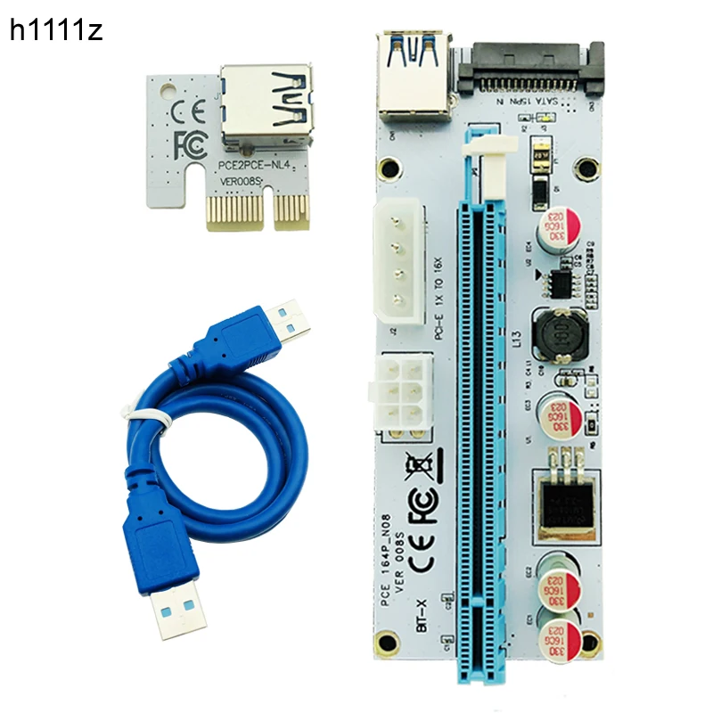 10PCS 008s PCI-E Riser 3 in 1 4pin Molex 6pin SATA 60cm PCIE 1x to 16x Adapter PCI Express Riser Card for Antminer Bitcoin Miner