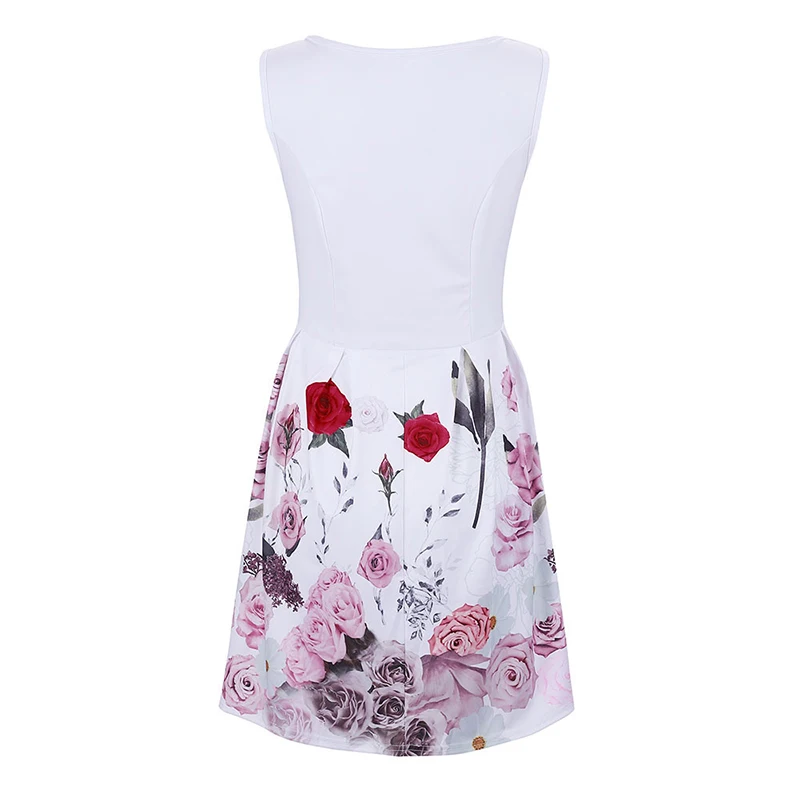 Women Sexy Sleeveless Printed Floral O Neck Slim Fit Dress Ladies High Waist Elegant Casual European Style SJ3489M | Женская одежда