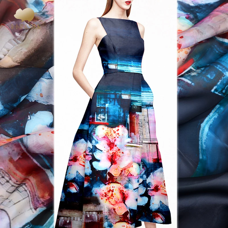 Цифровая Струйная шелковая органза атласная ткань четкая гладкая и нежная