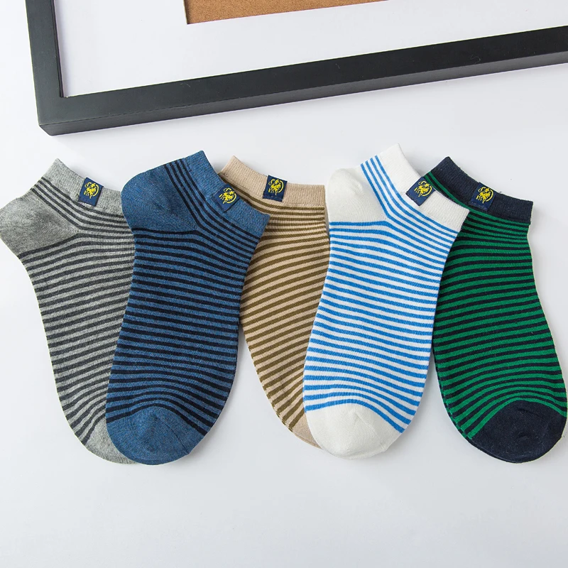 Fashion casual Calcetines Hombre summer men's socks striped anti-odor breathable men's socks gift box 5 double pack