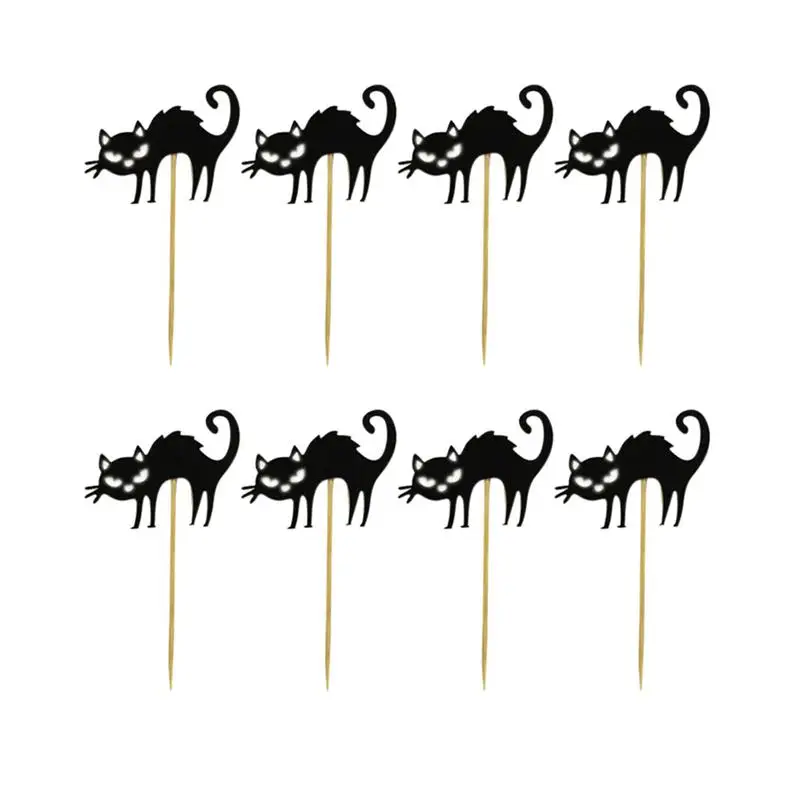 10pcs Cat Decor Cake Topper Dessert Fruit Decor Insert Card For Hallowmas Festival Party Gathering(Black Cat Pattern