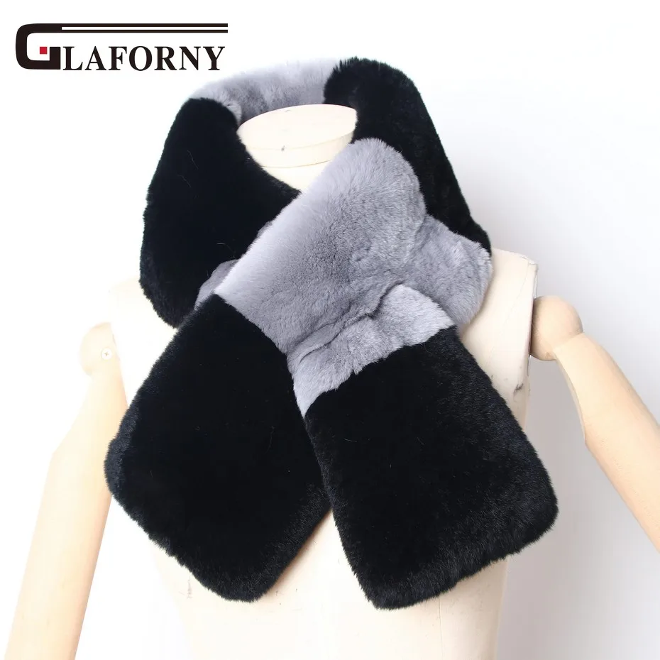 Glaforny новые женские модные шарфы из меха кролика рекс женский зимний теплый меховой шарф Капюшон Черный Серый Супер русский натуральный мех