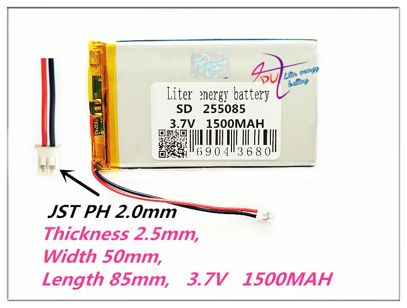 

XHR-2P 2.0 255085 3.7V 1500mAh Polymer Li-ion Battery For MP4 MP5 Tablet pc Ipaq phone Navigator GPS PDA Traffic recorder E-book