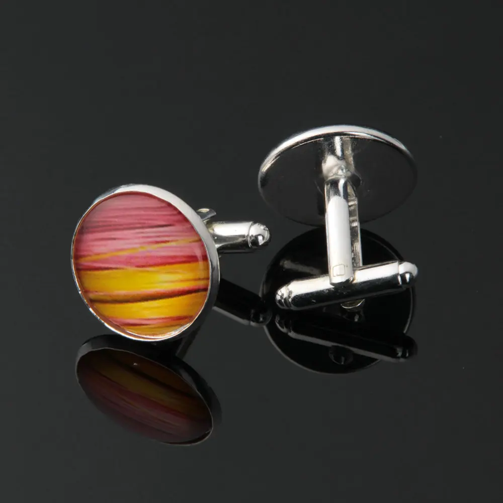 1 pair World Map Cufflinks Silver plated Old Cuff links for men and women Yellow Vintage round glass cufflinks 36 | Украшения и