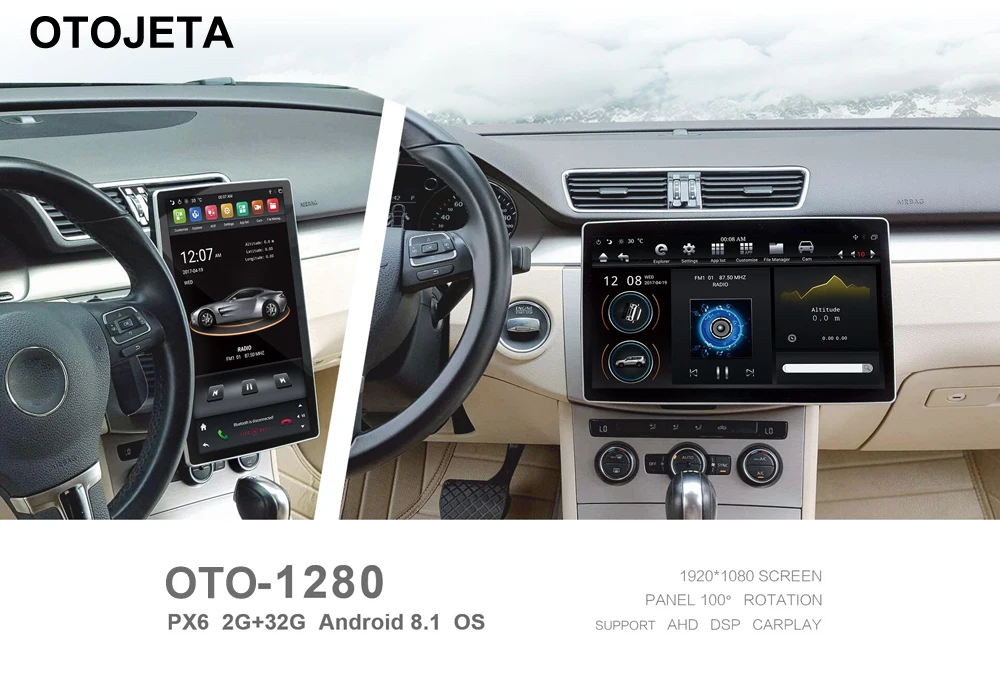 OTOJETA Tesla gps навигация автомобильный android 8,1 2 Гб ОЗУ 32 Гб ПЗУ 2din универсальный 12," вращение на 100 ° радио плеер Авторадио Стерео