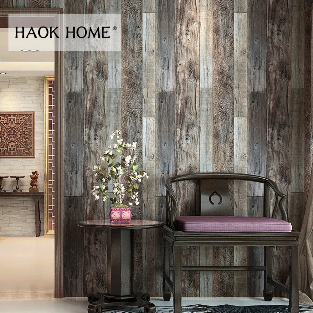 HaokHome 3d винтажные обои из Искусственного Дерева серые/коричневые фрески для дома
