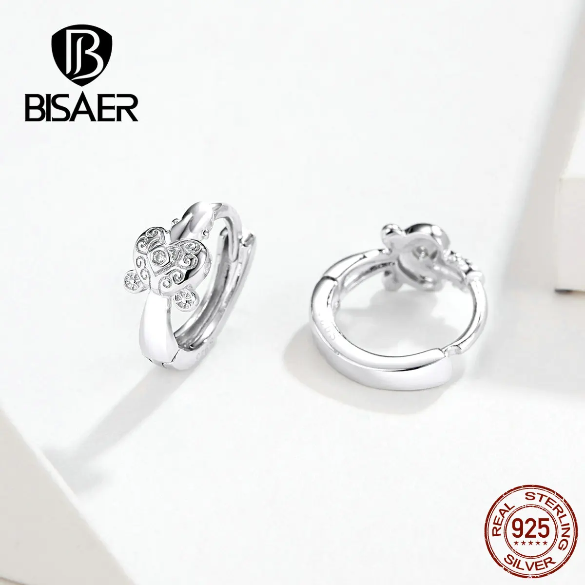 BISAER, 925 пробы, серебряные круглые женские серьги, женские серьги-гвоздики, классические ювелирные изделия из стерлингового серебра EFE179
