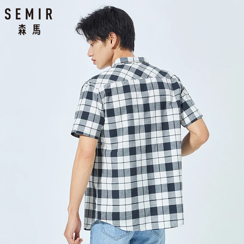 Мужская клетчатая рубашка SEMIR Корейская Повседневная с коротким рукавом