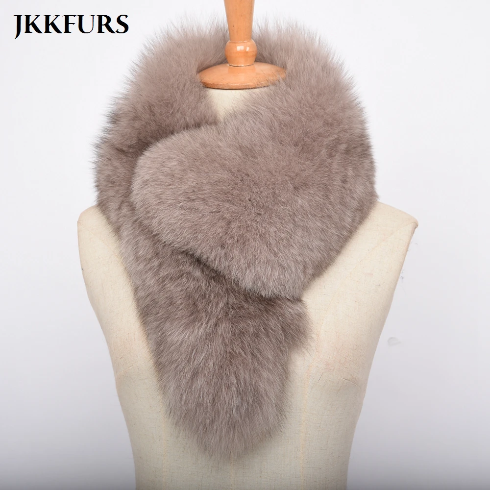 JKKFURS новые женские шарфы из натурального Лисьего меха зимние толстые теплые