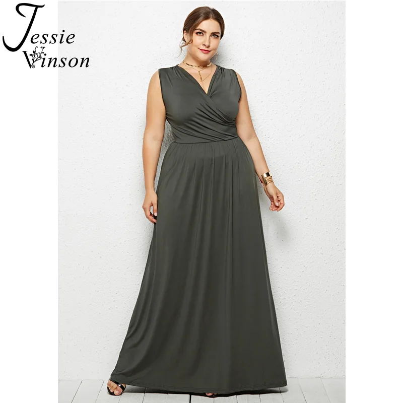 

Jessie Vinson Sleeveless V-neck Sexy Long Maxi Dress Plus Size Women Elegant Pleated Long Dress for Wedding Party Bridesmaids