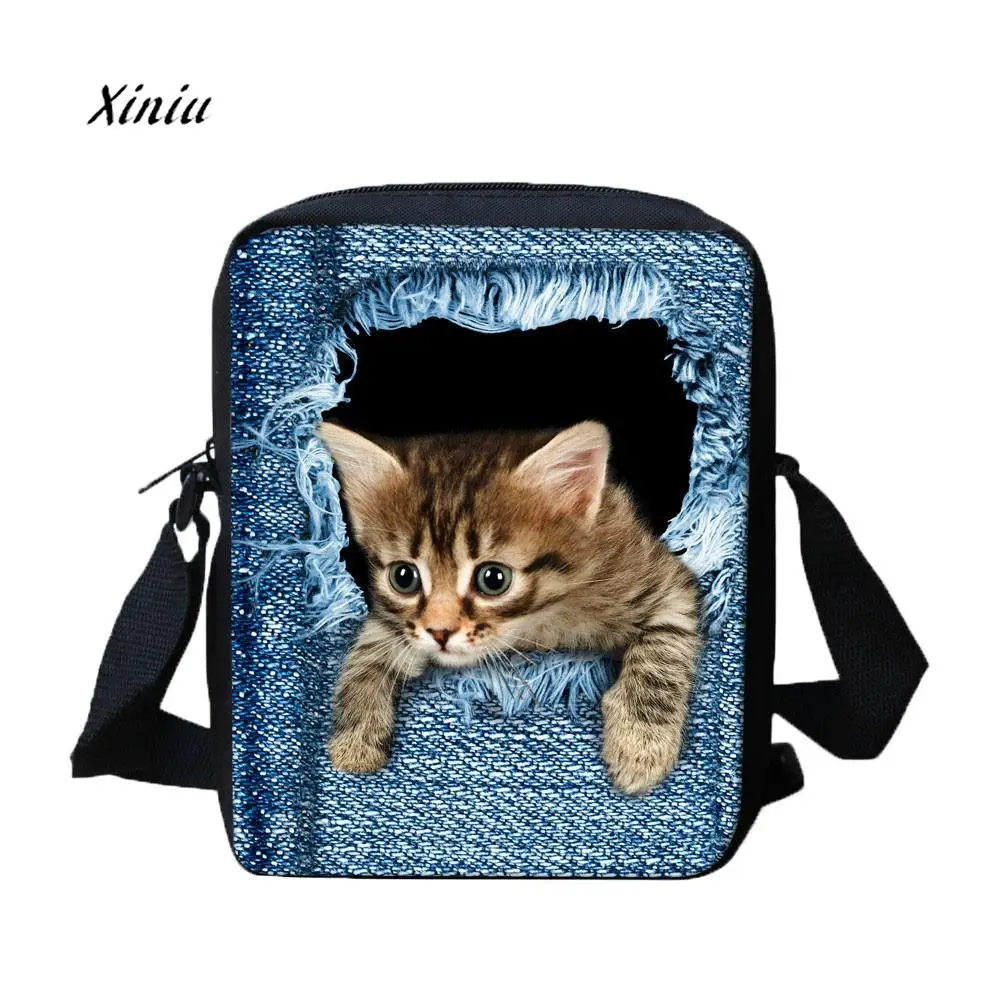 3D животных печати Cat Рюкзак Студент детей Колледж школьные сумки высокое качество холст Прекрасный животных Печать Сумки