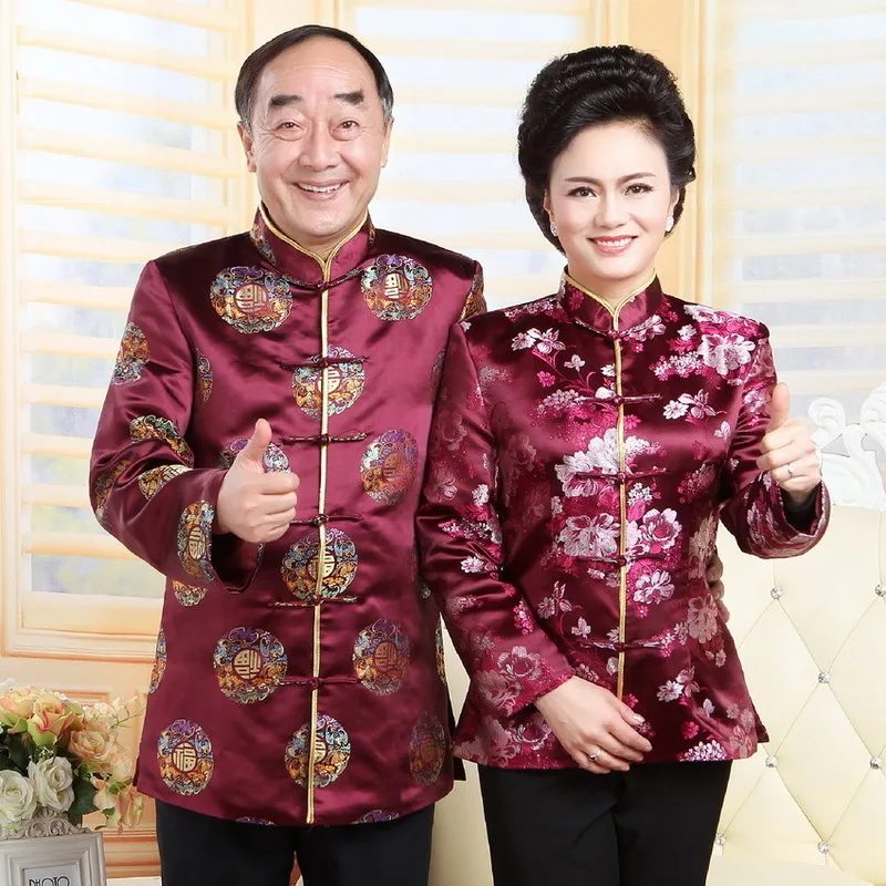 

Lovers Dress Longevity Chinese Traditional Clothing Ladies Silk Gold Satin Blouse Blouses Winter Coat China National Wind Tops