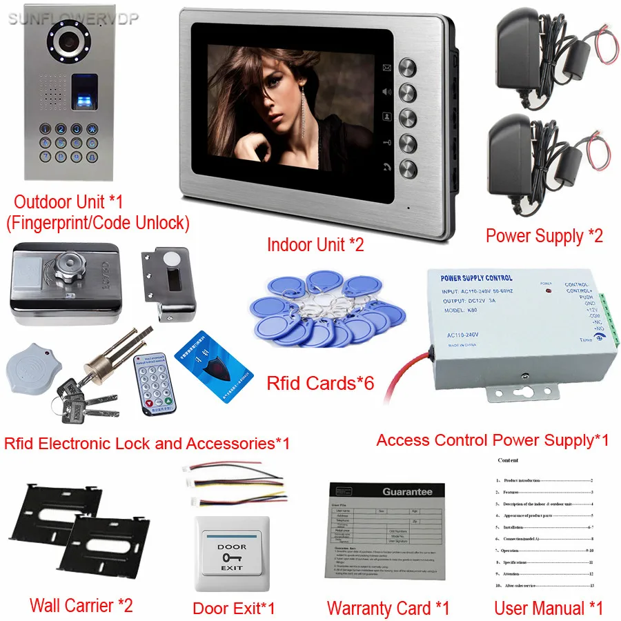 SUNFLOWERVDP отпечатков пальцев домофон Rfid Видео дверной замок видео-глаз 7