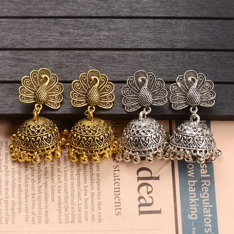 Антикварные висячие серьги в стиле бохо этническом Jhumka из Индии женские форме
