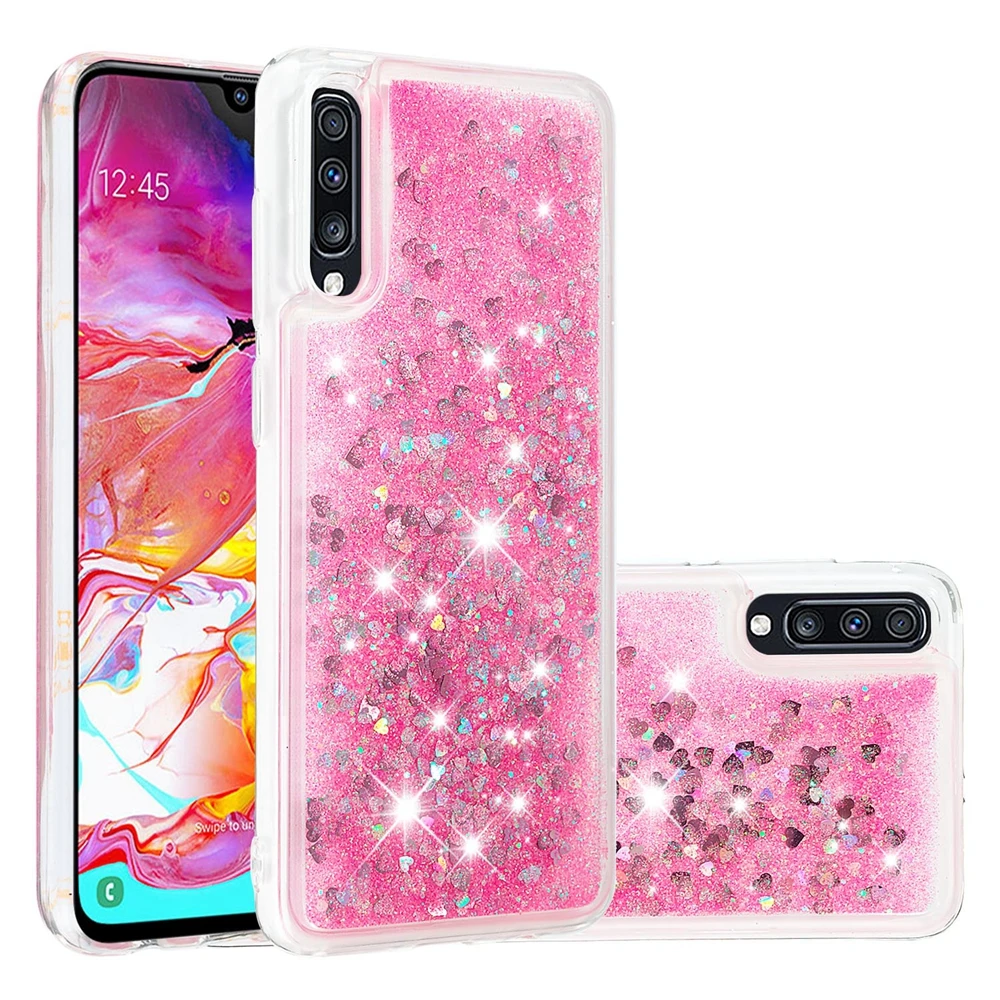 for Samsung A50 A70 Case Galaxy A7 2018 Glitter Dynamic Liquid Quicksand Cover etui A10 A20 A30 A40S | Мобильные телефоны и