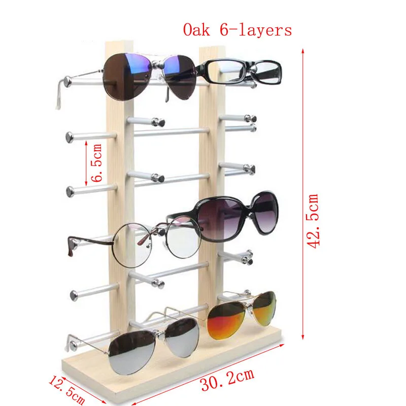 Double Row Solid Wood Base Glasses Display Stand Aluminum Alloy Sunglasses Display Stand Myopia Bracket Storage Rack