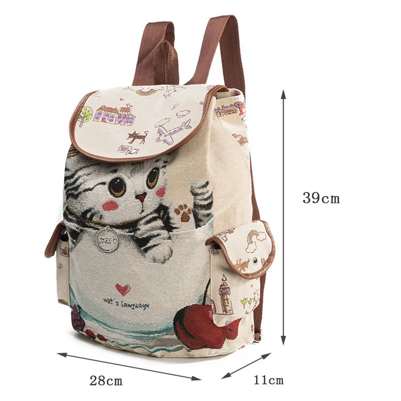 Scione Cute Cat Backpack для женщин и девочек брезентовый Рюкзак со шнурком рюкзаки с