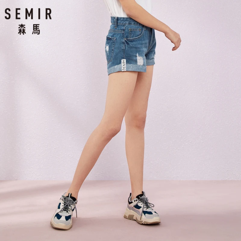Женские джинсовые шорты SEMIR черные с дырками корейский тренд лето 2019 | Женская