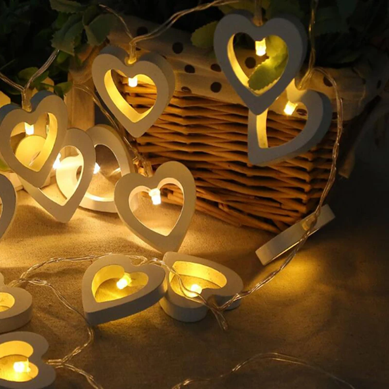 String Lingts With AA Battery Powered Wooden Peach Heart-Shaped Love Lamp String Lighting For Indoor Bedroom Livingroom Decor