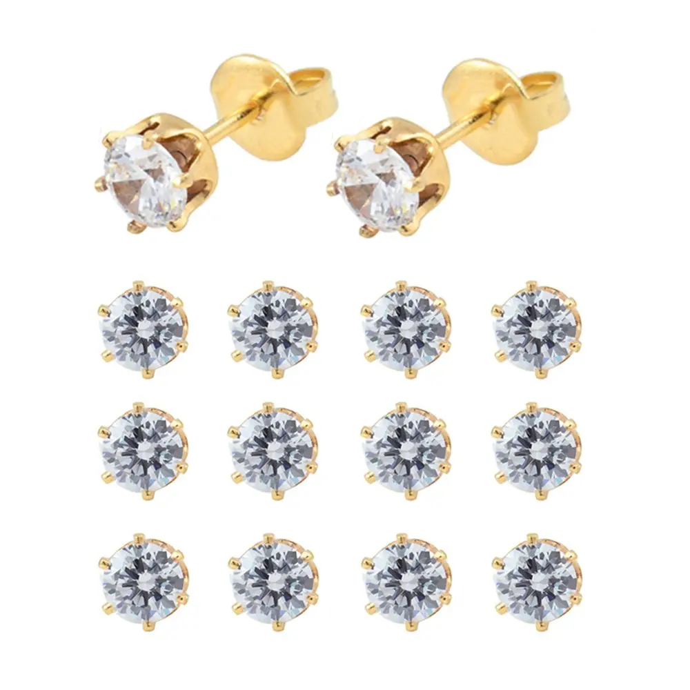 GP 5mm CZ Clear 12 пар хирургические стальные серьги-гвоздики смешанные цвета серьги с кристаллами ювелирные изделия различные формы Звезда Сердце Луна& жемчуг - Окраска металла: GP 5mm CZ Clear
