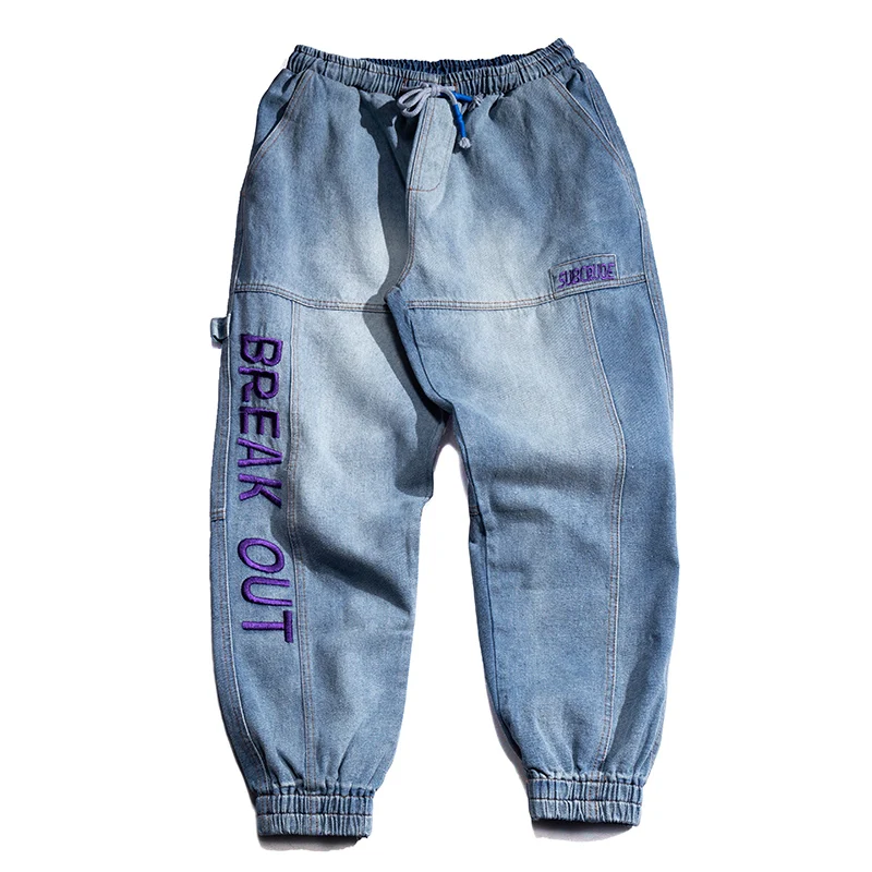 

Fashion Streetwear Men Jeans Blue Color Loose Fit Embroidery Designer Harem Jeans Denim Cargo Pants Hip Hop Joggers Jeans Men