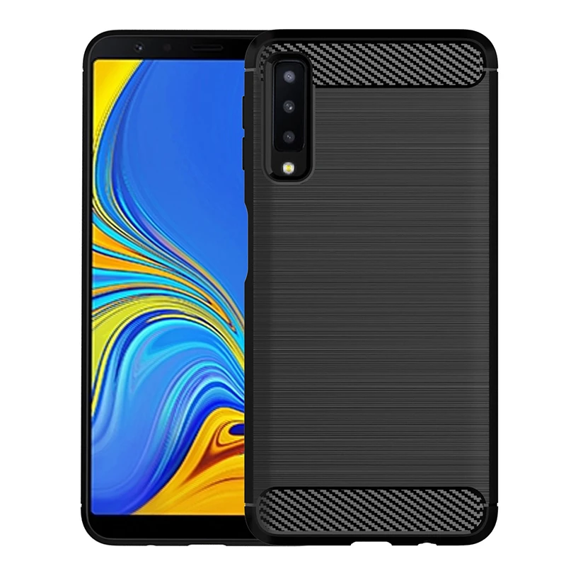Carbon Fiber Case For Samsung Galaxy A7 2018 A750 Silicone Rugged Armor Soft TPU Cover Coque Cases |
