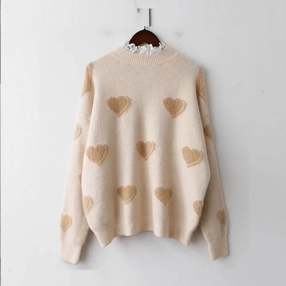 H.SA Women Harajuku Pullover and Sweaters 2019 Sprig New Sweert Heart Yellow Pink Pull Jumpers Korean Kninweat Casual Tops Femme | Женская