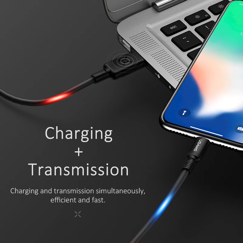 USB кабель для iPhone USAMS быстрой зарядки данных X 8 7 6 6S 5S iPad регулятор громкости