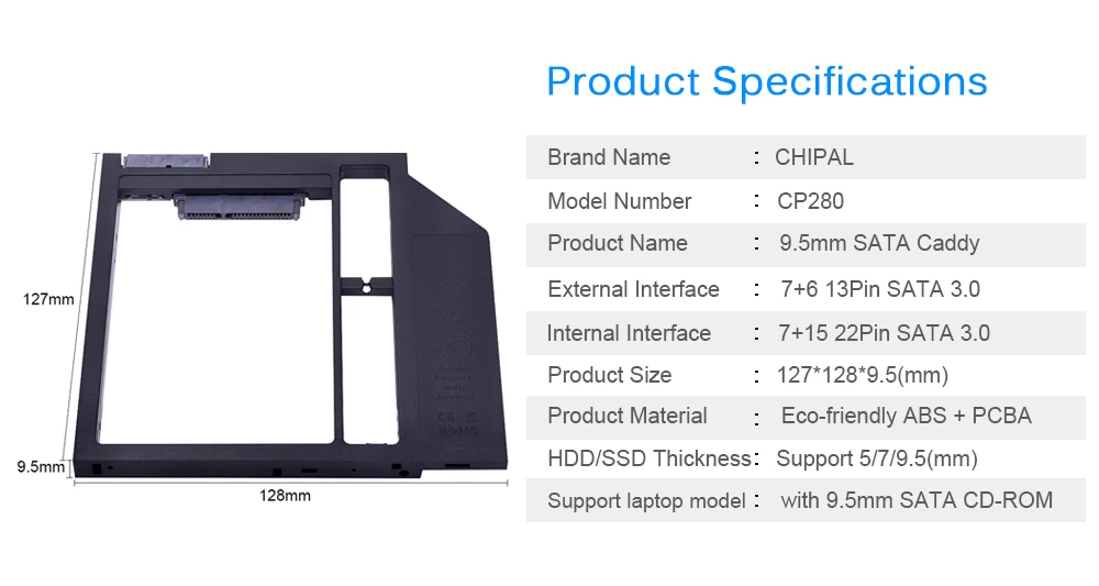 Placstic Optibay SATA 3,0 2nd HDD Caddy 9,5 мм для 2,5 дюймов 7 мм 9 мм SSD чехол жесткий диск Корпус драйвера адаптер для ноутбука CD-ROM